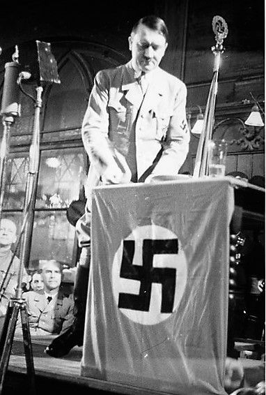 Adolf Hitler makes a speech for the anniversary of the Party in Munich's Hofbräuhaus